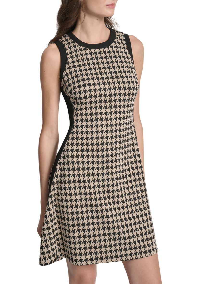 Womens Crew Neck Print Jacquard A-Line Dress