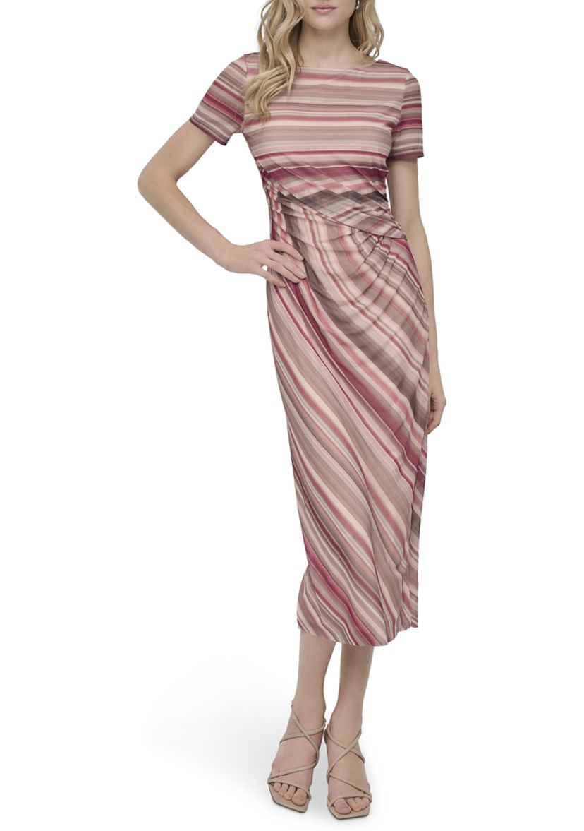 Womens Stripe Crepe Midi Dress