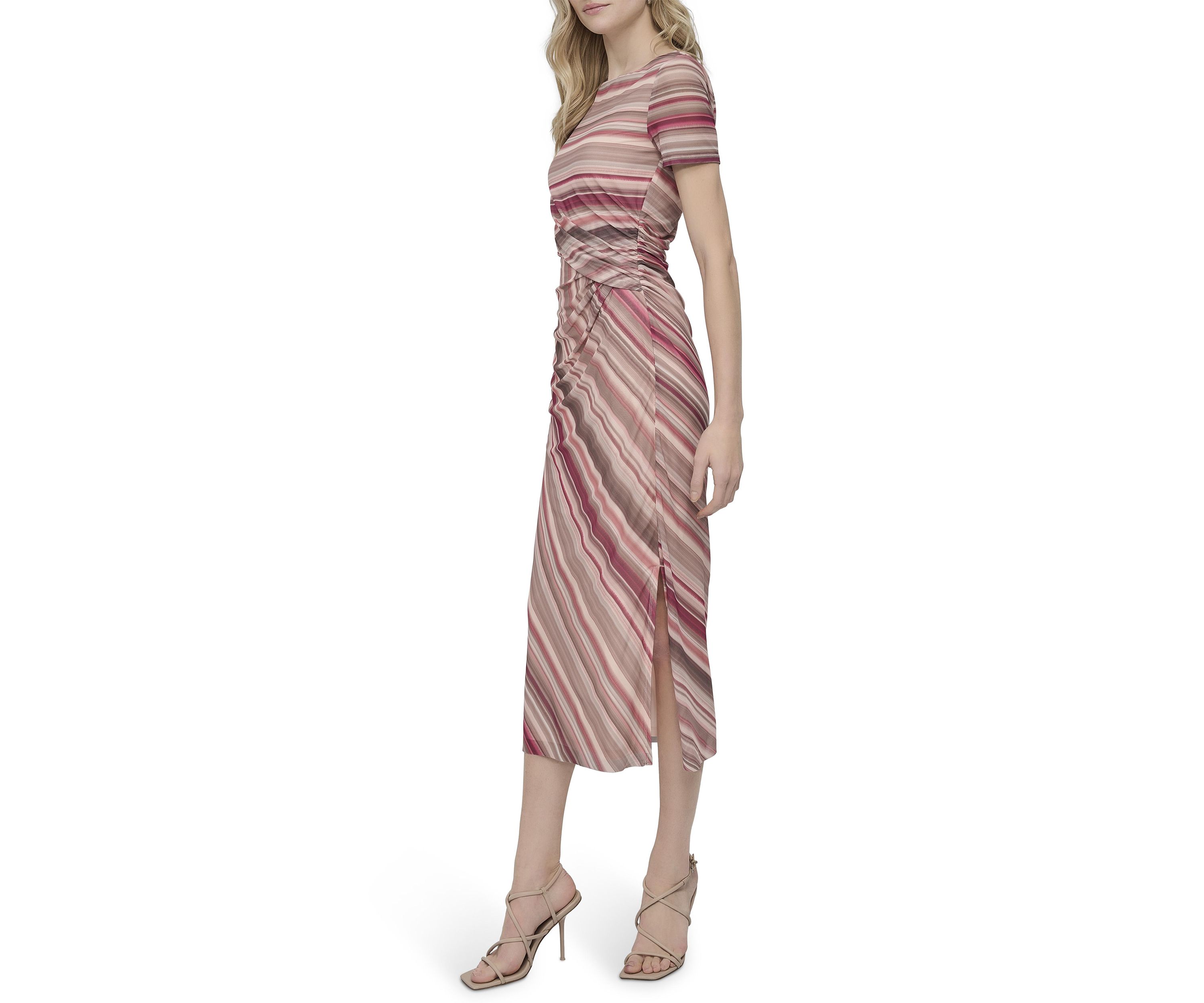 Womens Stripe Crepe Midi Dress