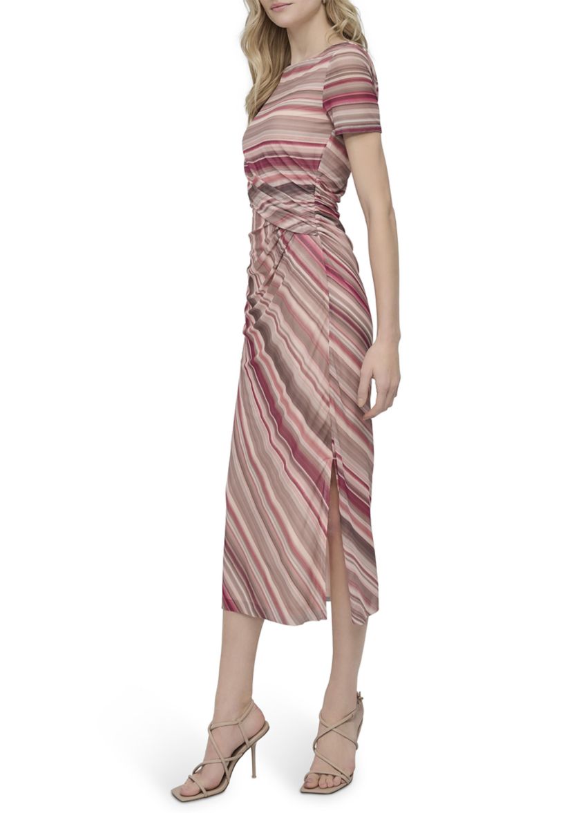 Womens Stripe Crepe Midi Dress