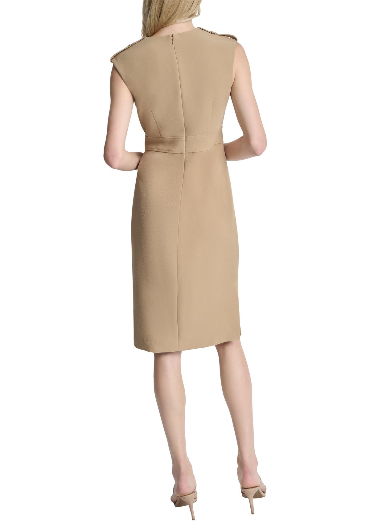 Womens Sleeveless Crepe Sheath Dress