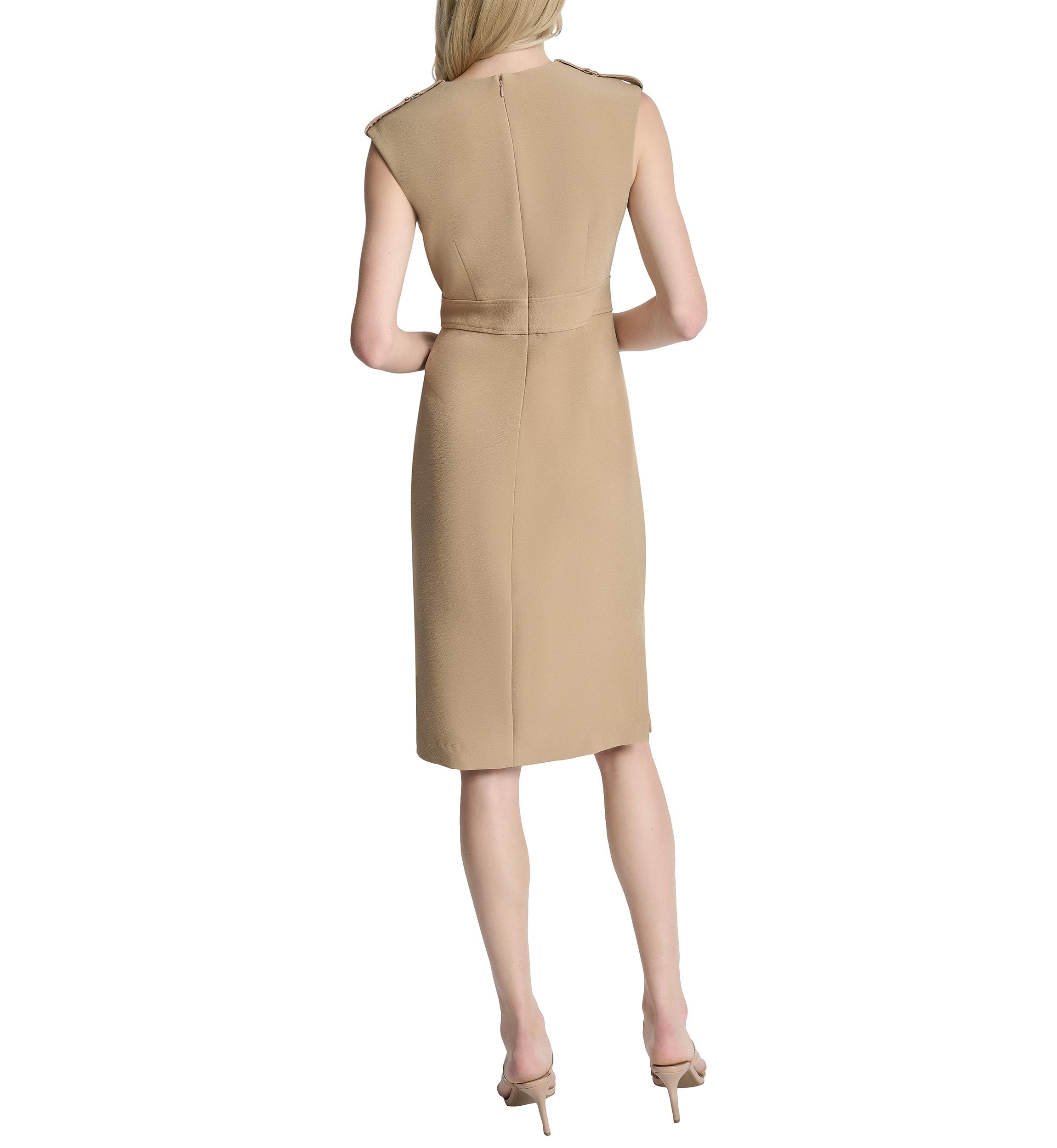 Womens Sleeveless Crepe Sheath Dress