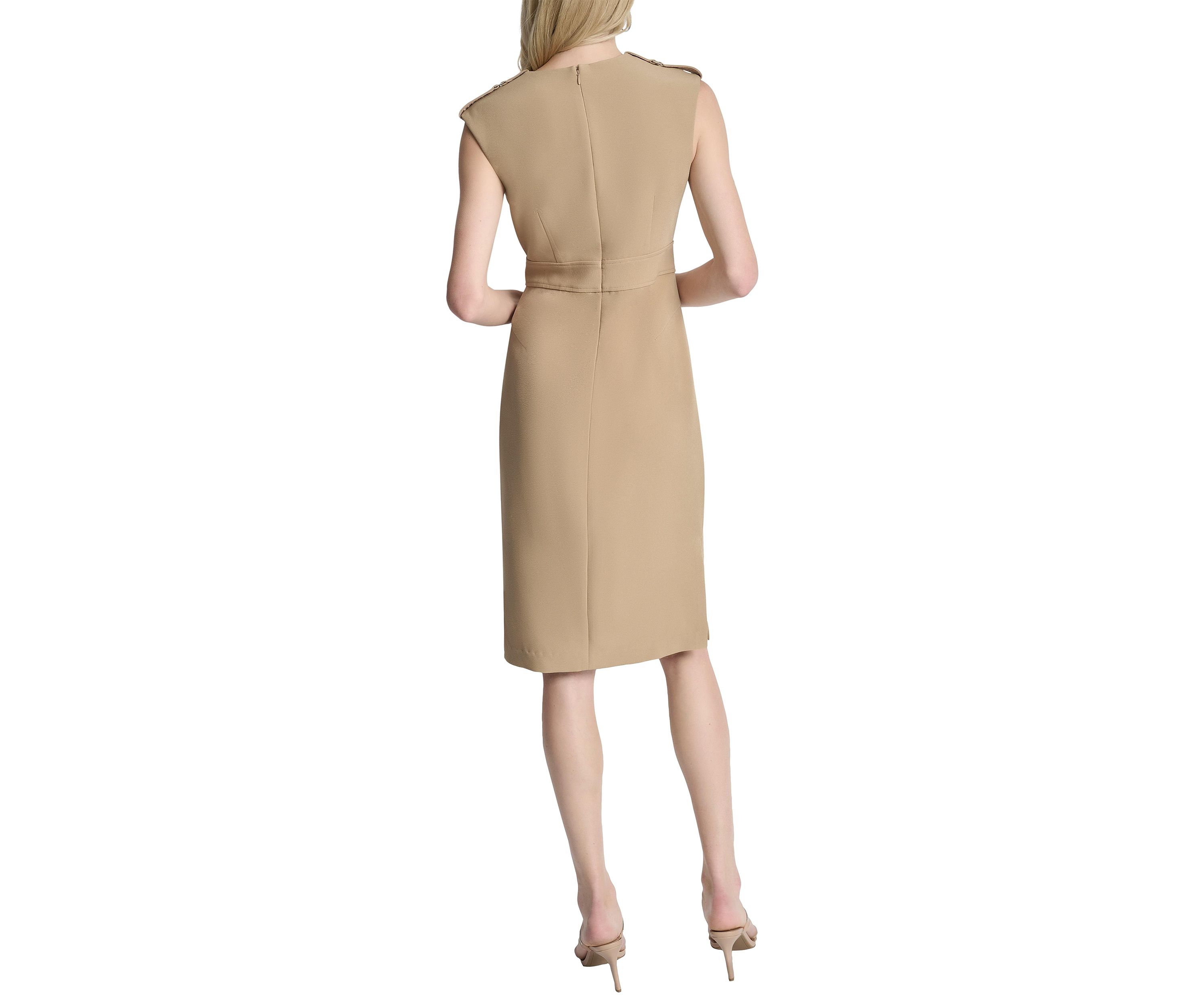 Womens Sleeveless Crepe Sheath Dress