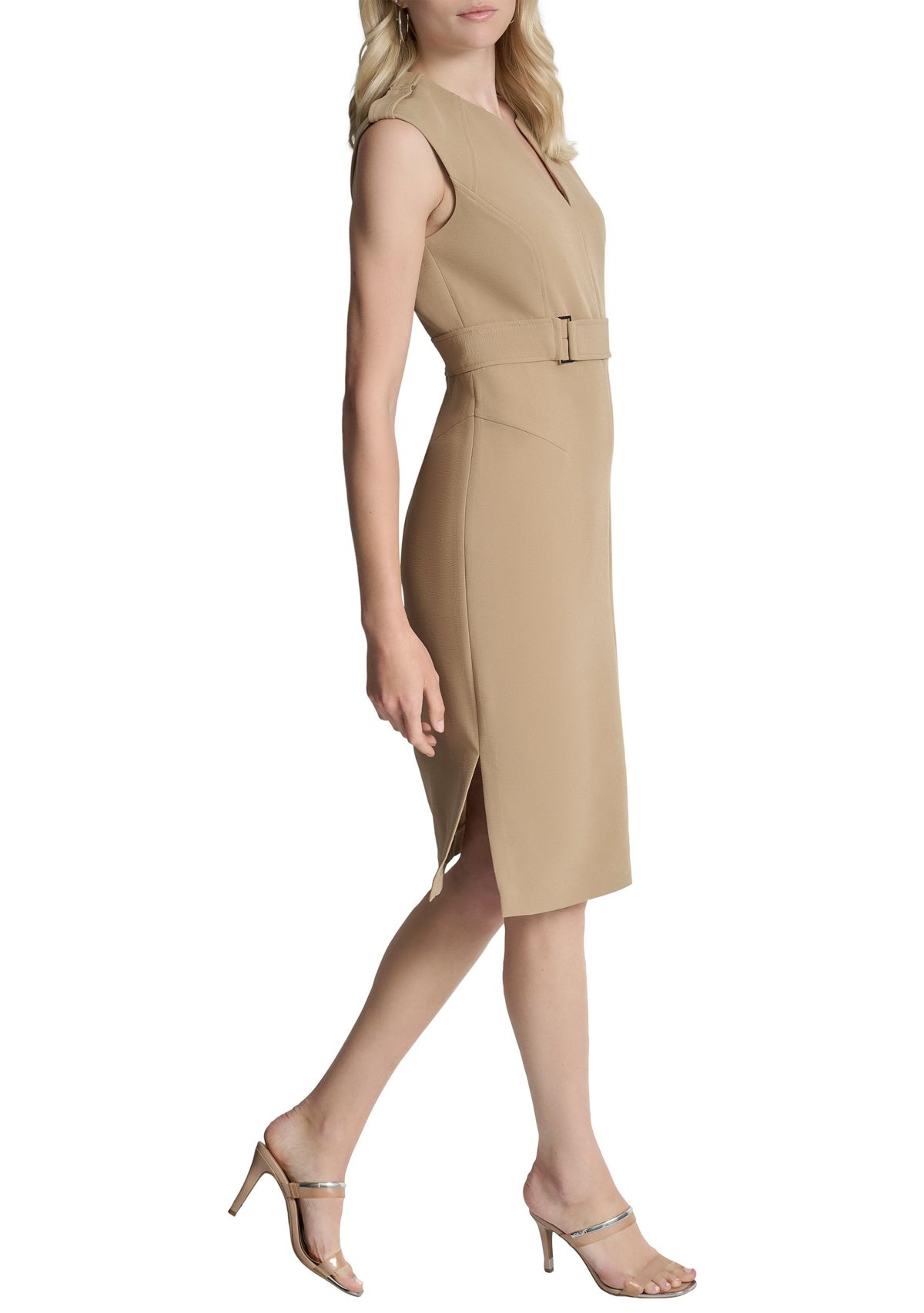 Womens Sleeveless Crepe Sheath Dress