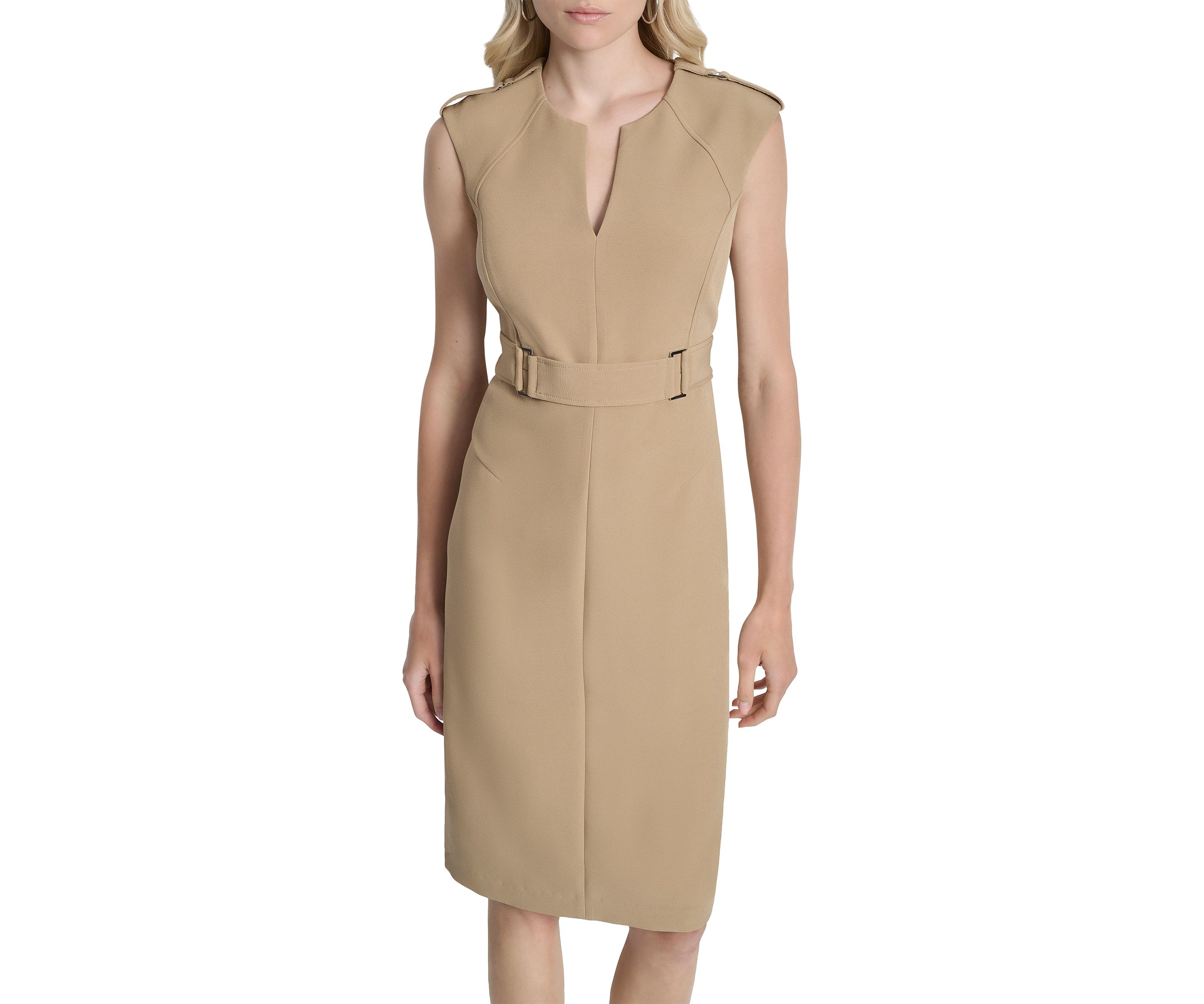 Womens Sleeveless Crepe Sheath Dress