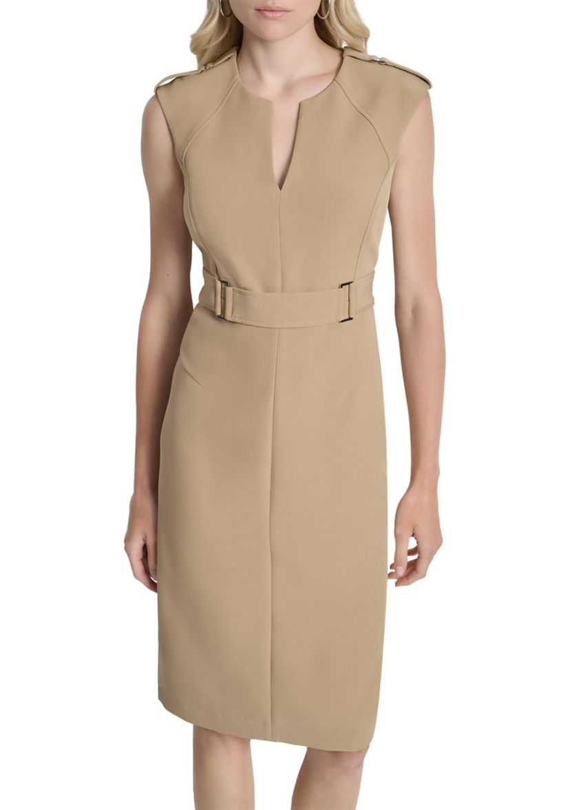 Womens Sleeveless Crepe Sheath Dress