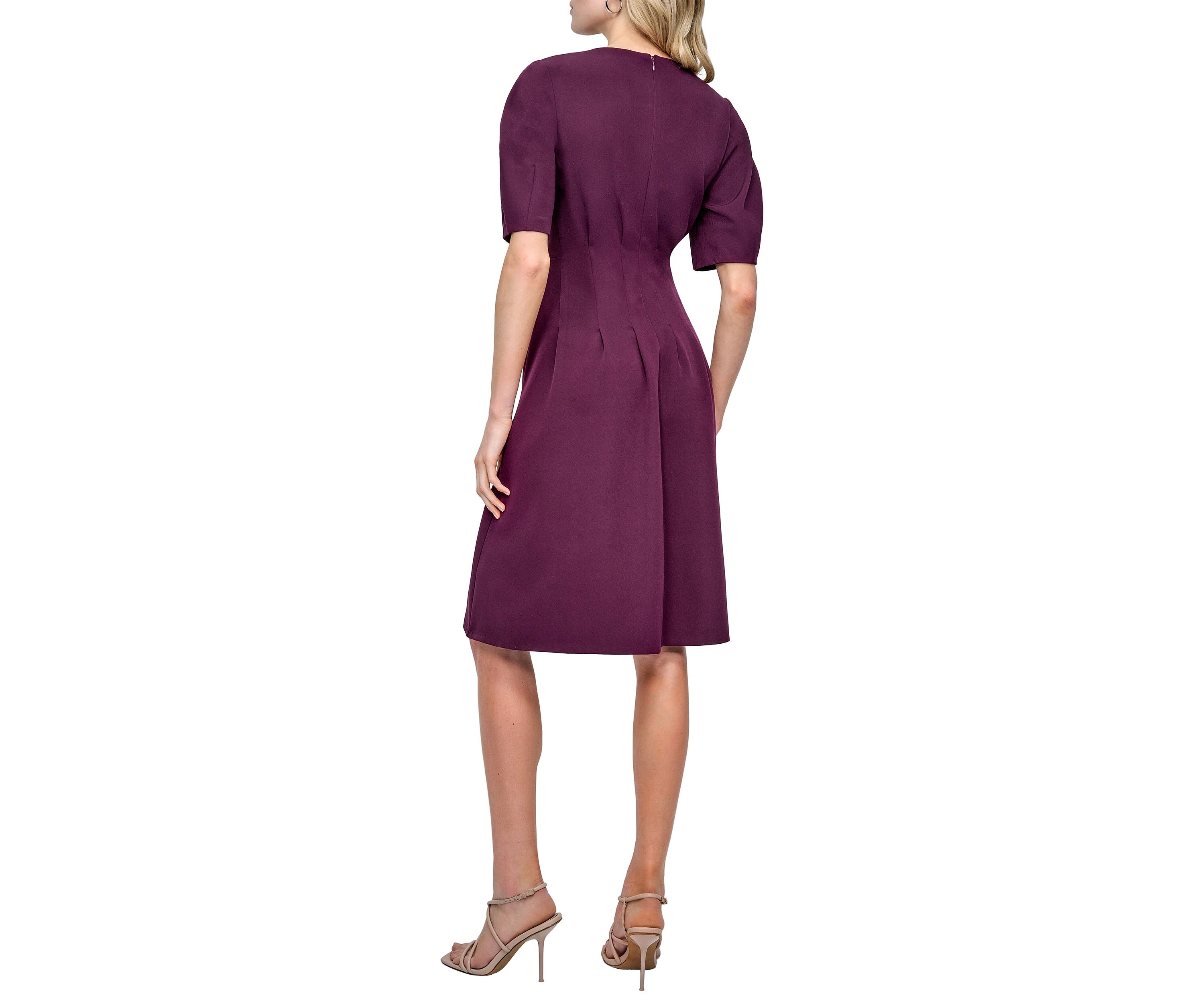 Womens Short Sleeve Crew Neck Solid A-Line Dress