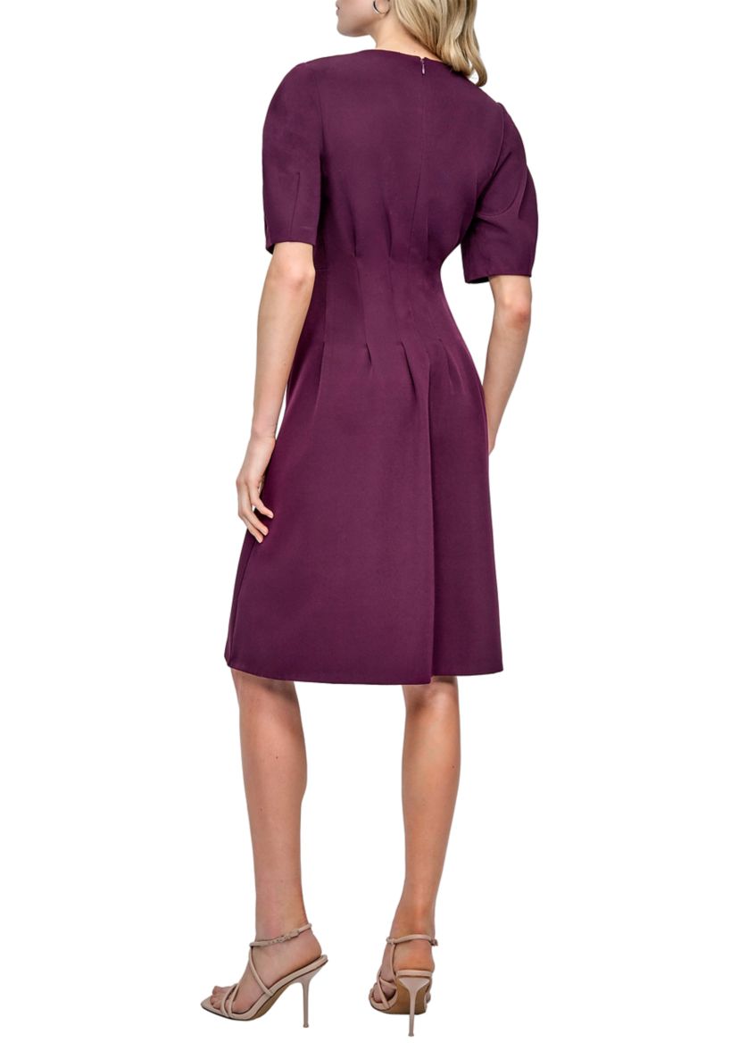 Womens Short Sleeve Crew Neck Solid A-Line Dress