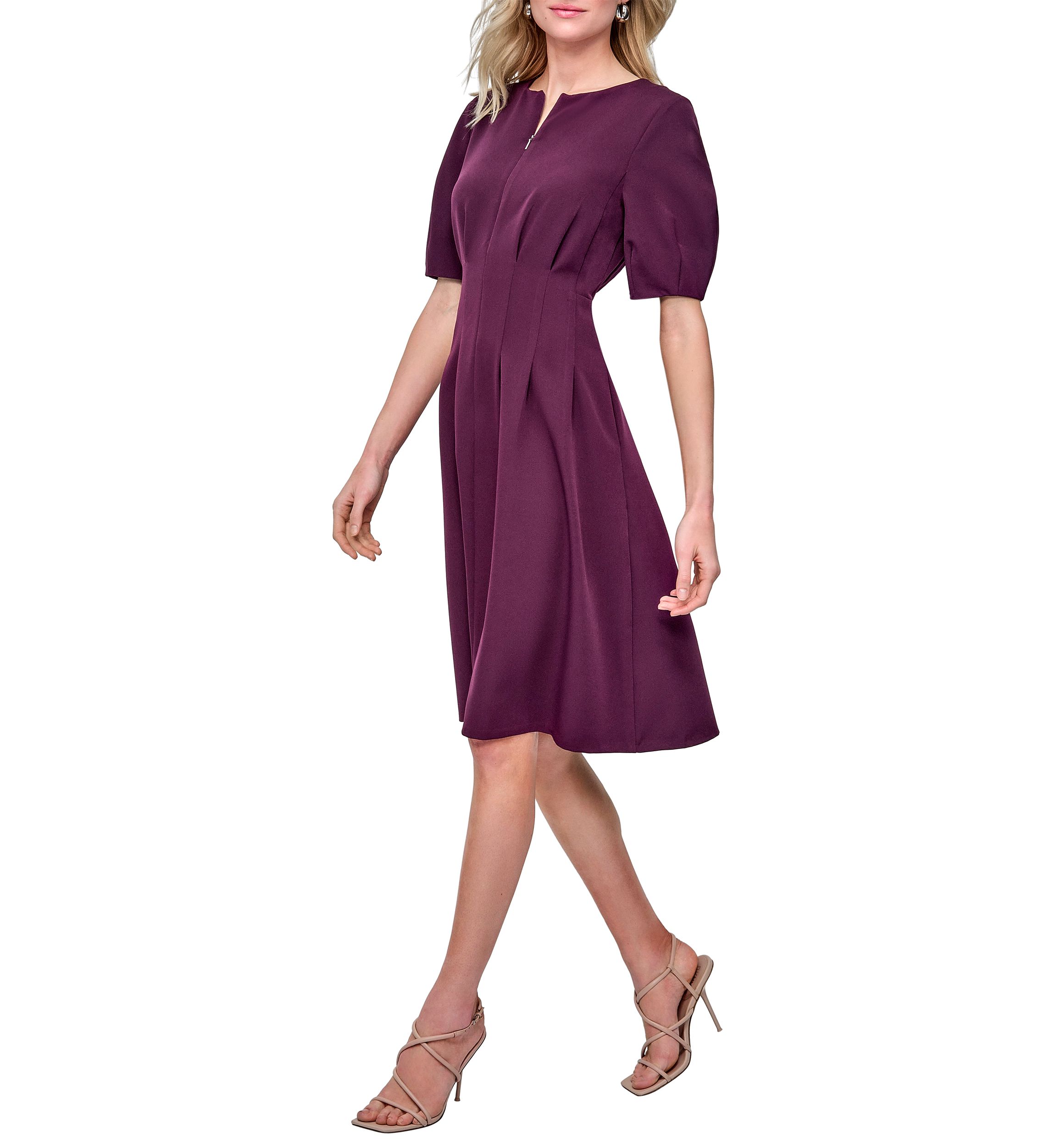 Womens Short Sleeve Crew Neck Solid A-Line Dress