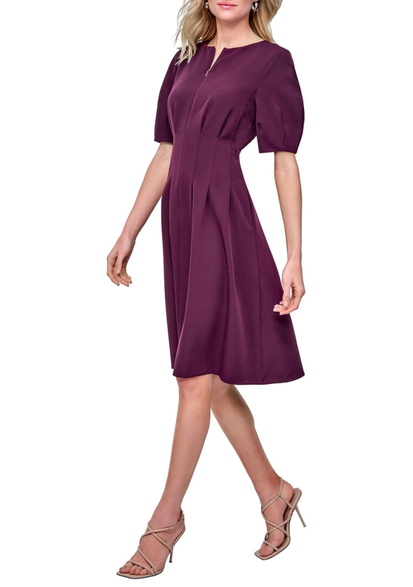 Womens Short Sleeve Crew Neck Solid A-Line Dress