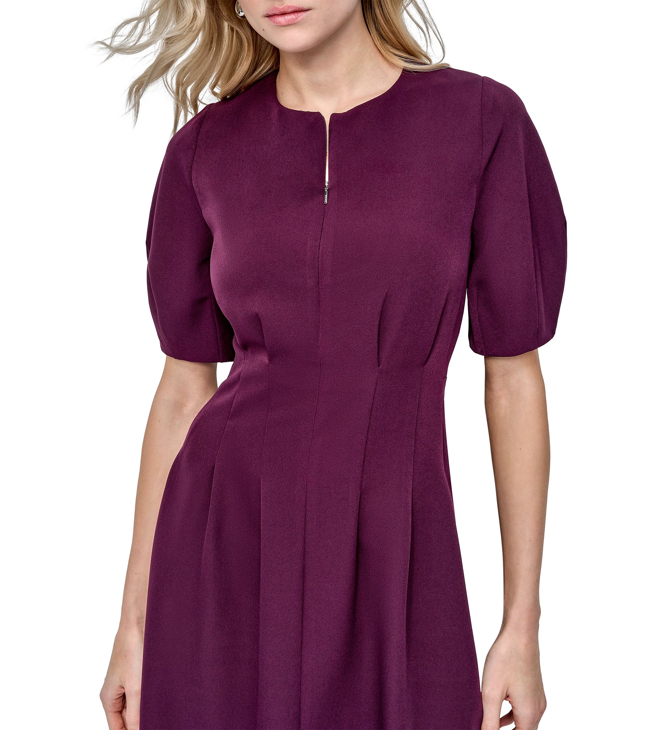 Womens Short Sleeve Crew Neck Solid A-Line Dress