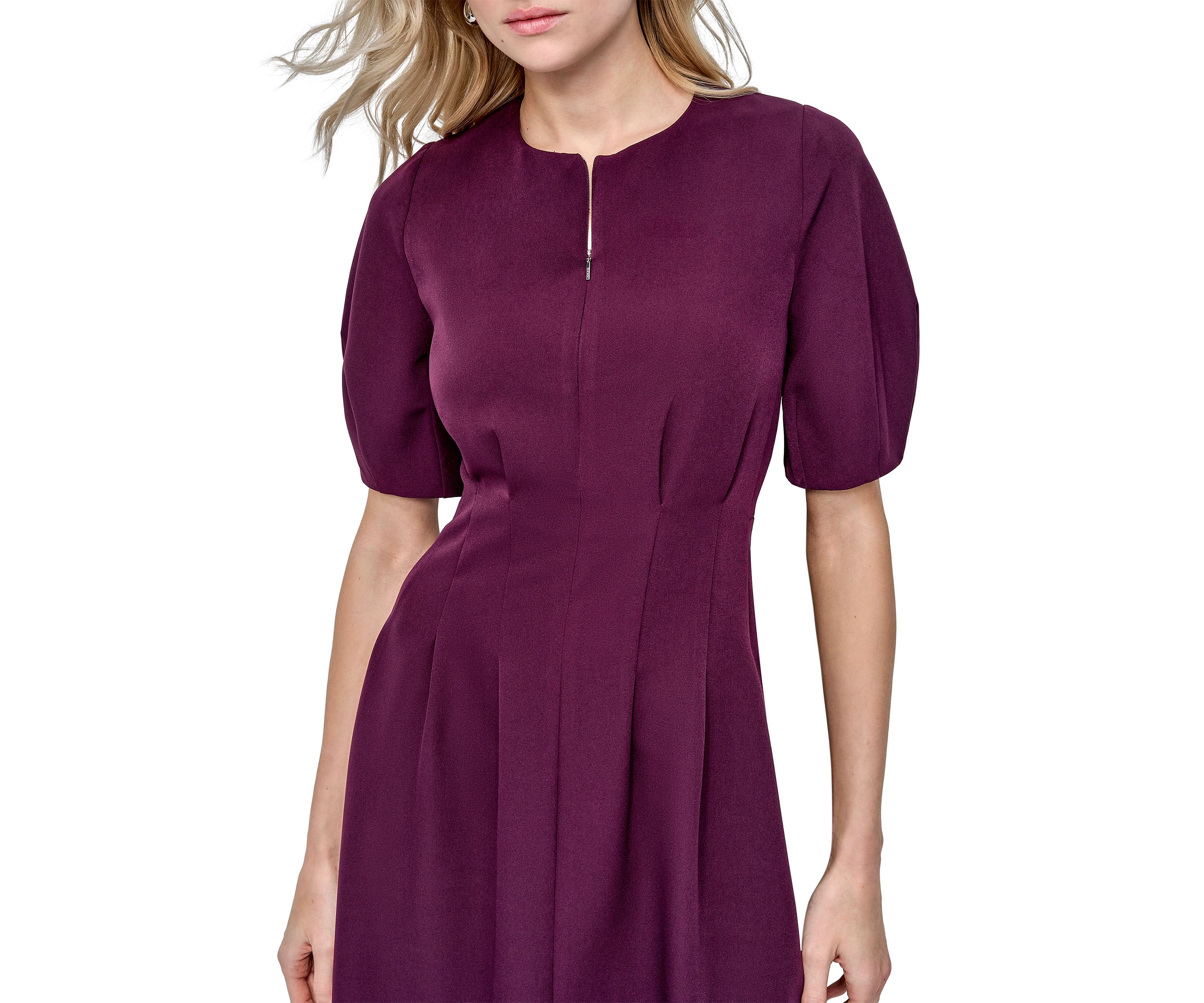 Womens Short Sleeve Crew Neck Solid A-Line Dress