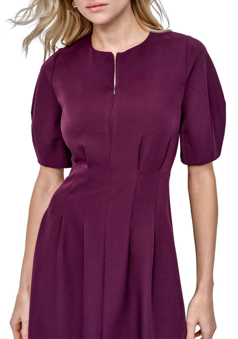 Womens Short Sleeve Crew Neck Solid A-Line Dress