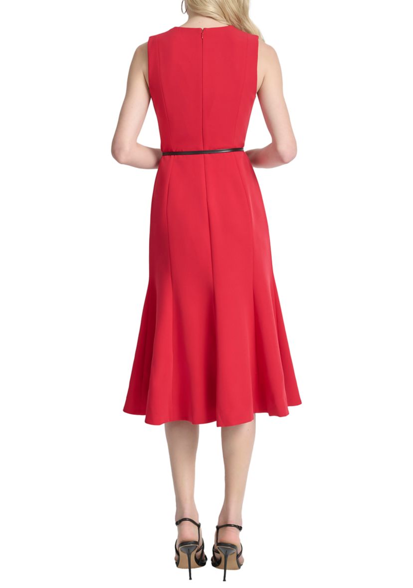 Womens Sleeveless V-Neck A-Line Stretch Midi Dress