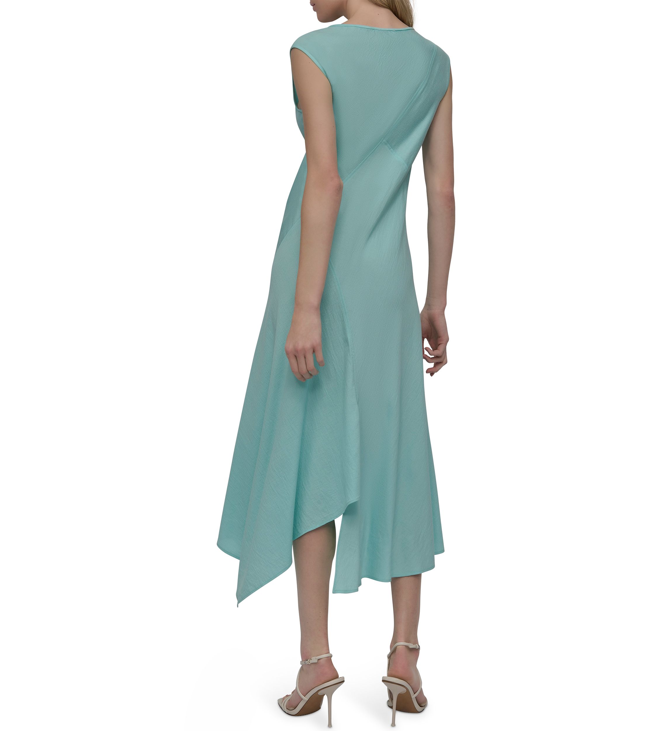 Womens Sleeveless Crew Neck Solid A-Line Dress