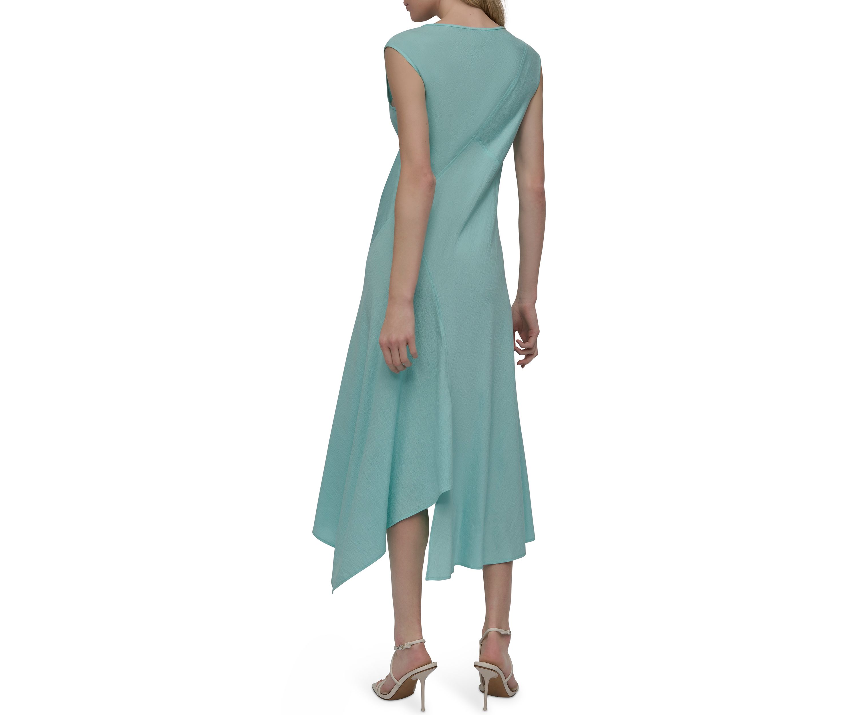 Womens Sleeveless Crew Neck Solid A-Line Dress