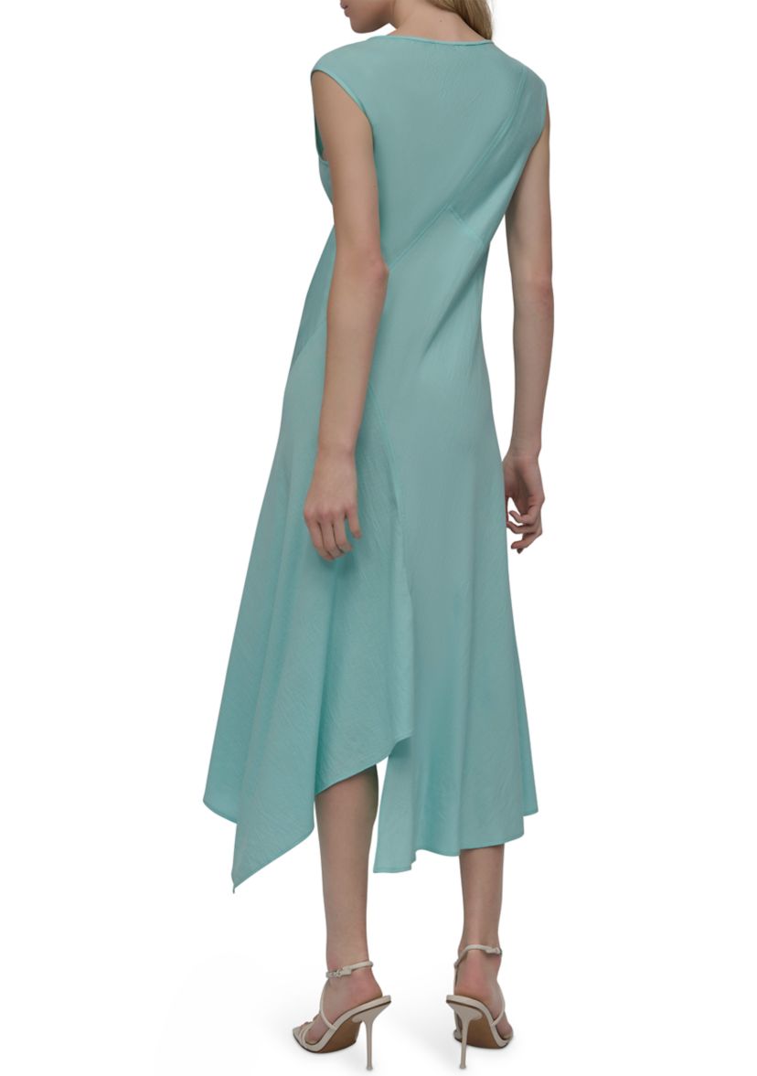 Womens Sleeveless Crew Neck Solid A-Line Dress