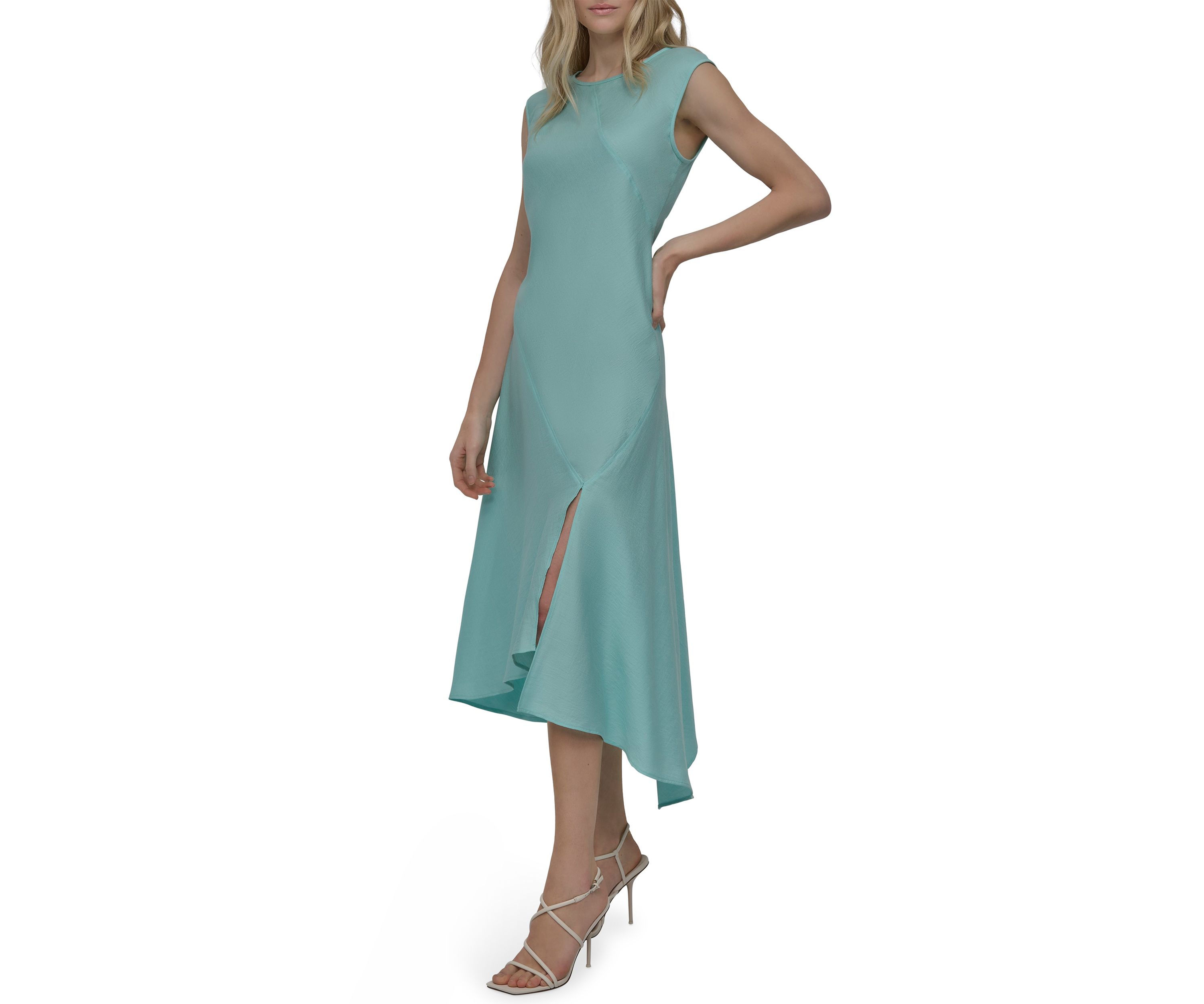 Womens Sleeveless Crew Neck Solid A-Line Dress