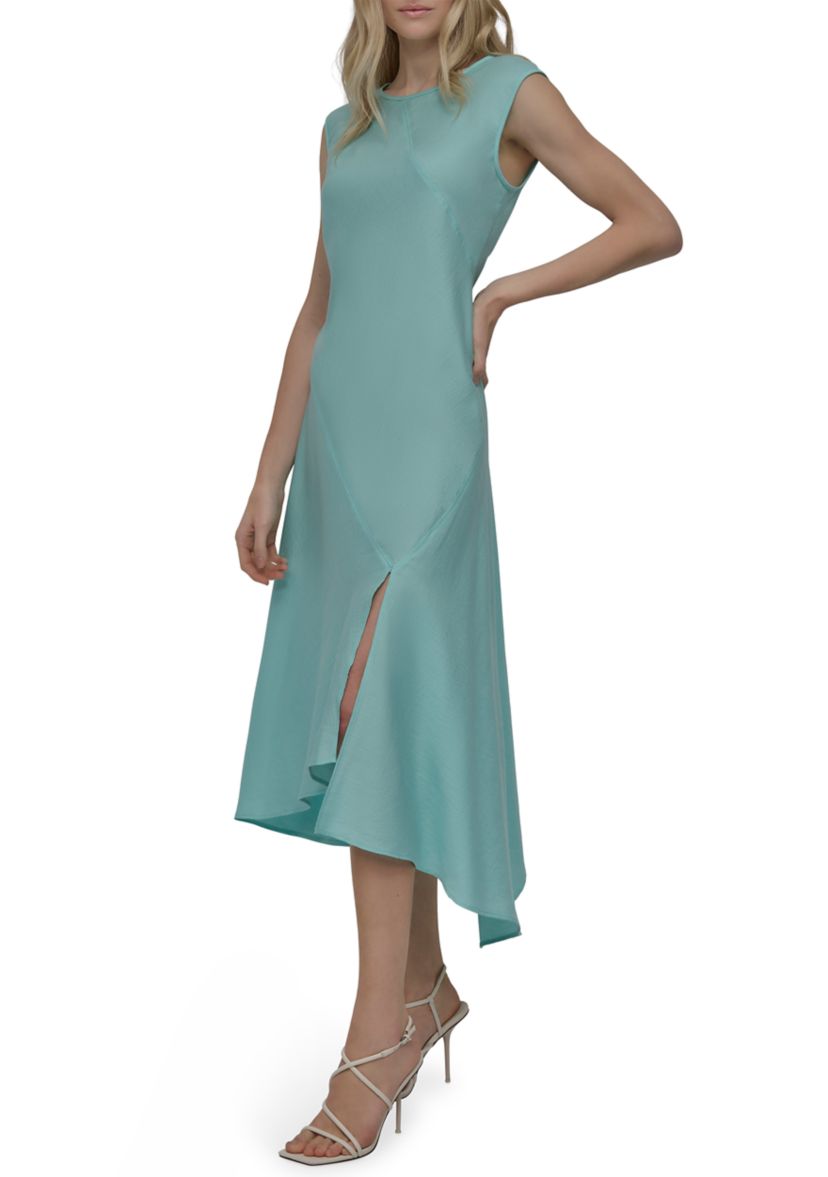 Womens Sleeveless Crew Neck Solid A-Line Dress
