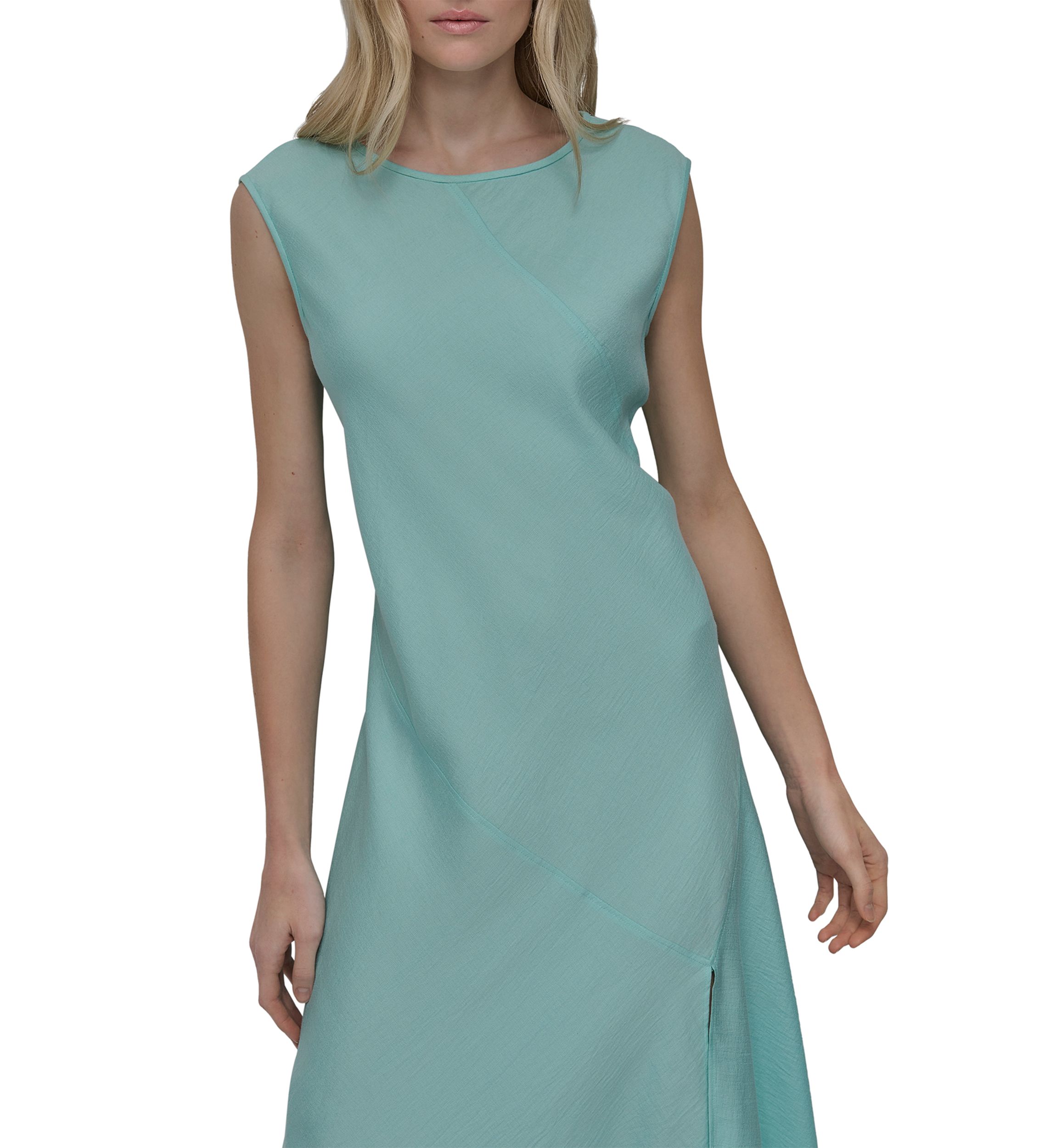 Womens Sleeveless Crew Neck Solid A-Line Dress