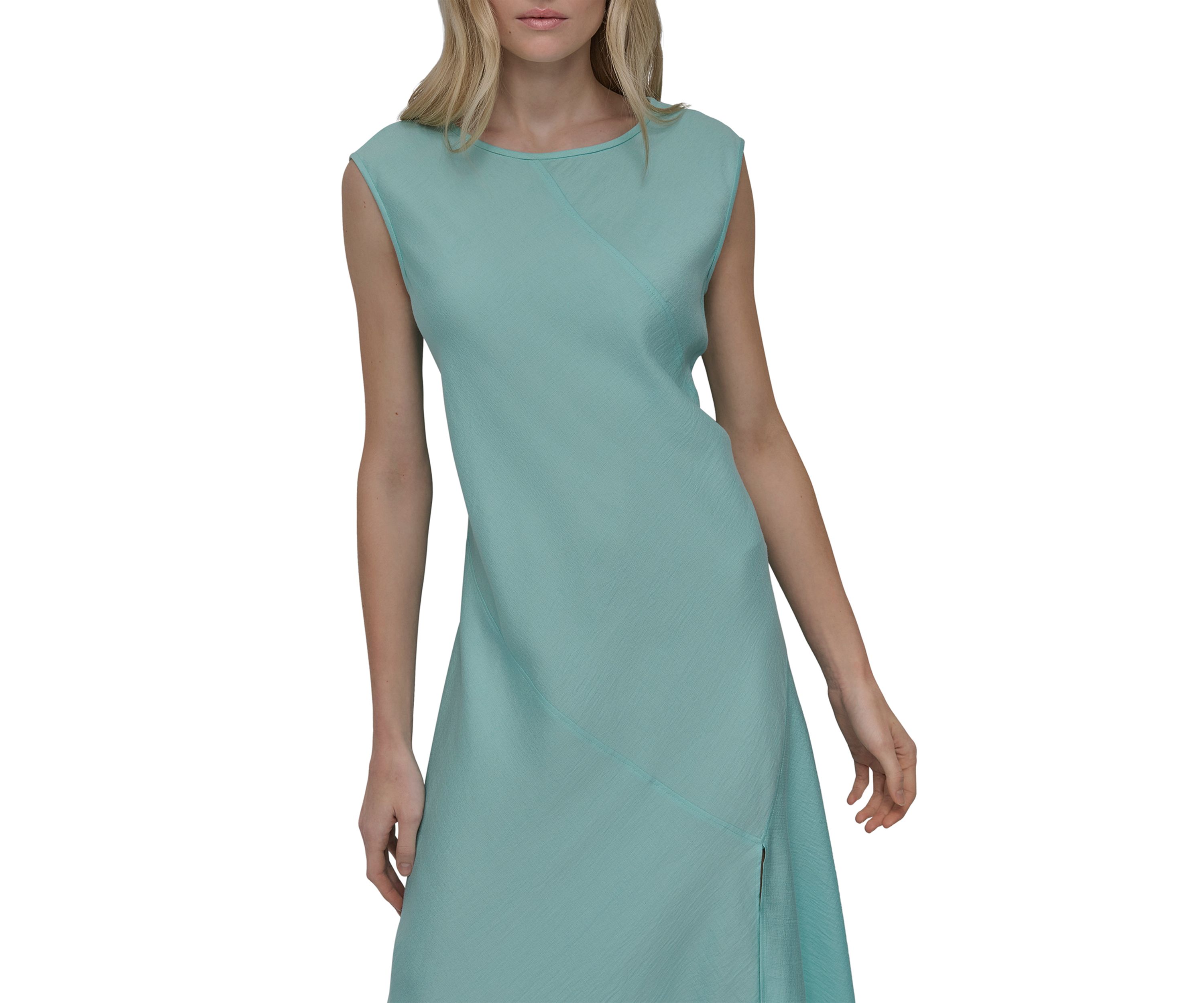 Womens Sleeveless Crew Neck Solid A-Line Dress
