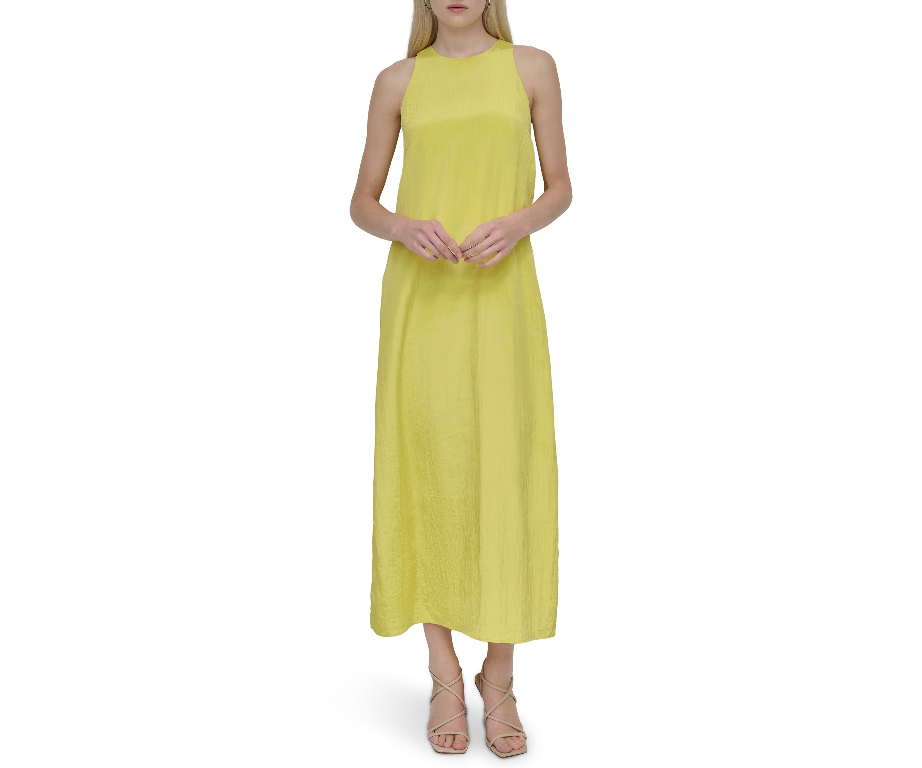 Womens Solid Crew Neck A-Line Maxi Dress