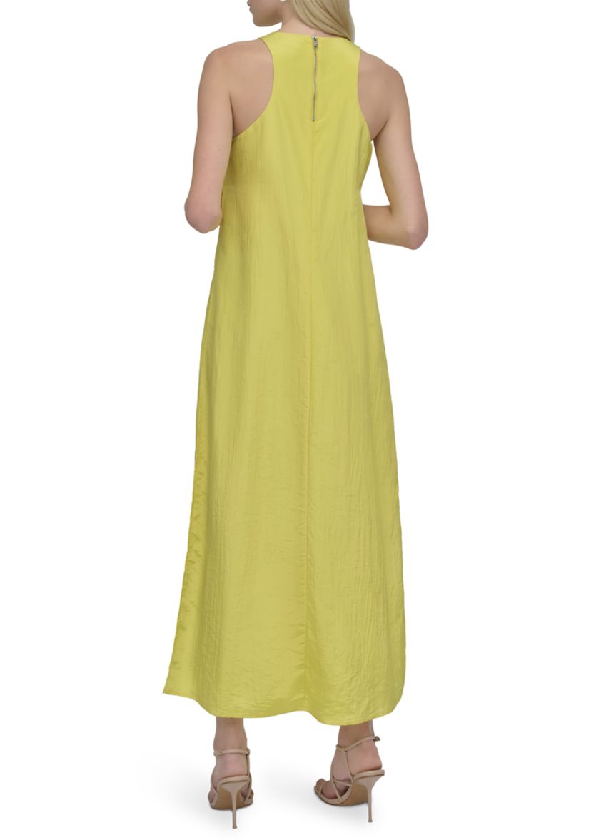 Womens Solid Crew Neck A-Line Maxi Dress