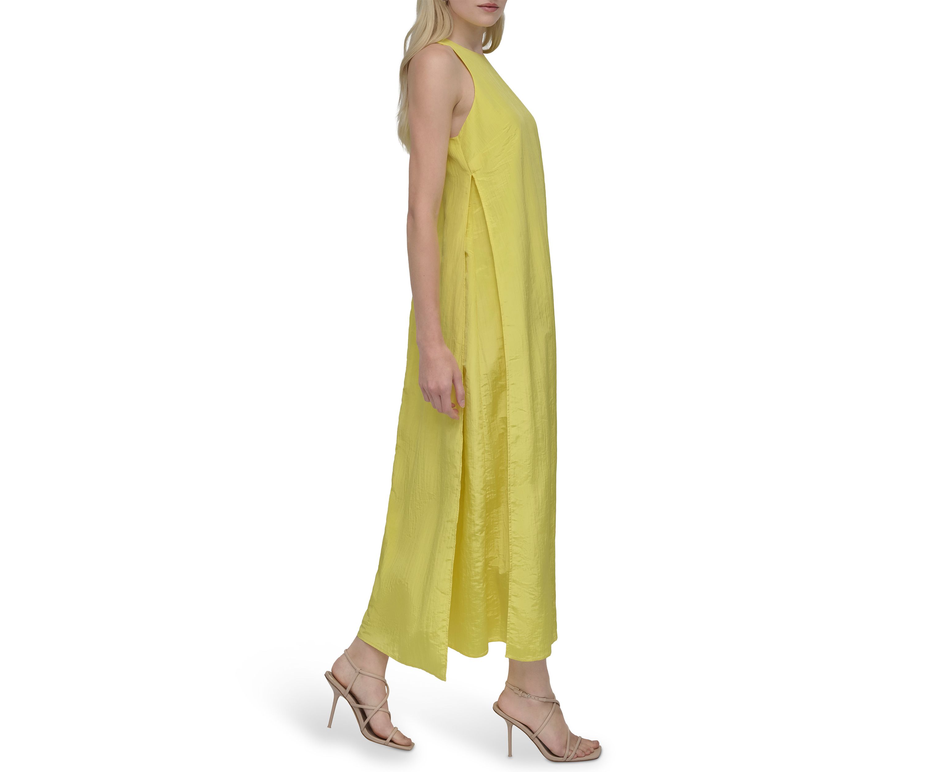 Womens Solid Crew Neck A-Line Maxi Dress