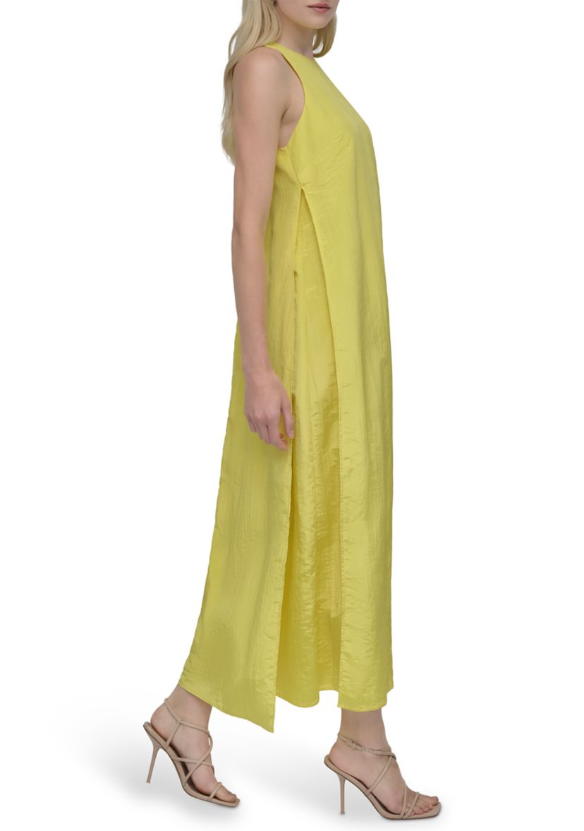 Womens Solid Crew Neck A-Line Maxi Dress