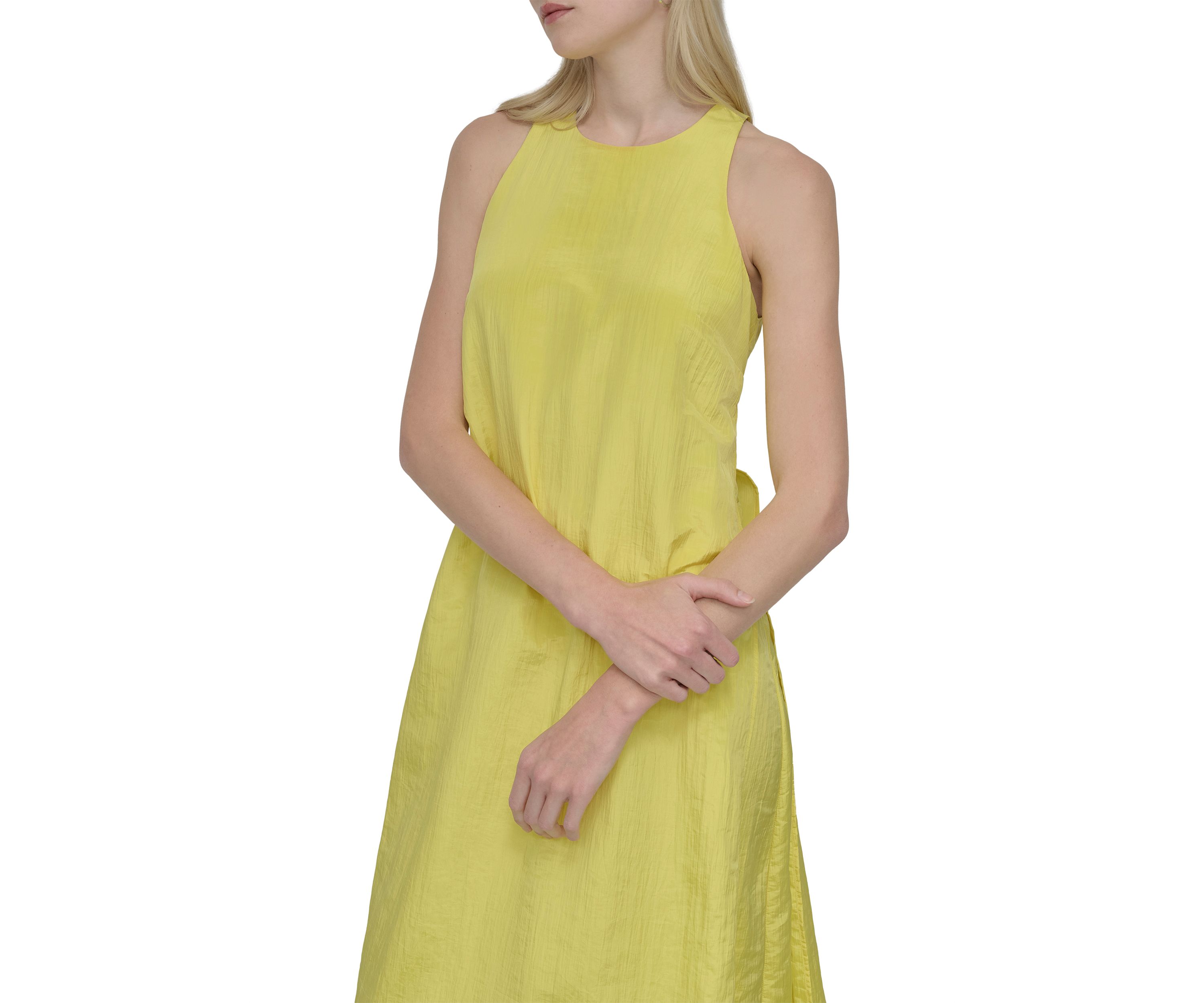 Womens Solid Crew Neck A-Line Maxi Dress
