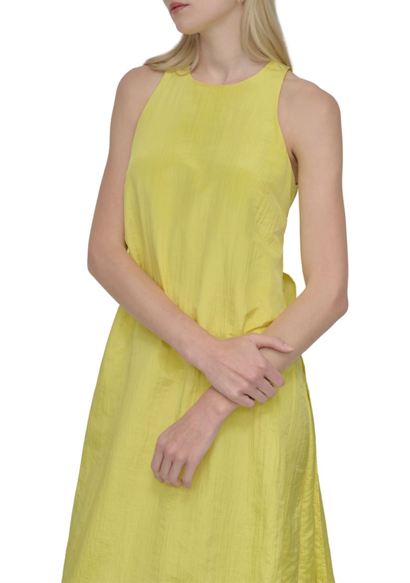 Womens Solid Crew Neck A-Line Maxi Dress