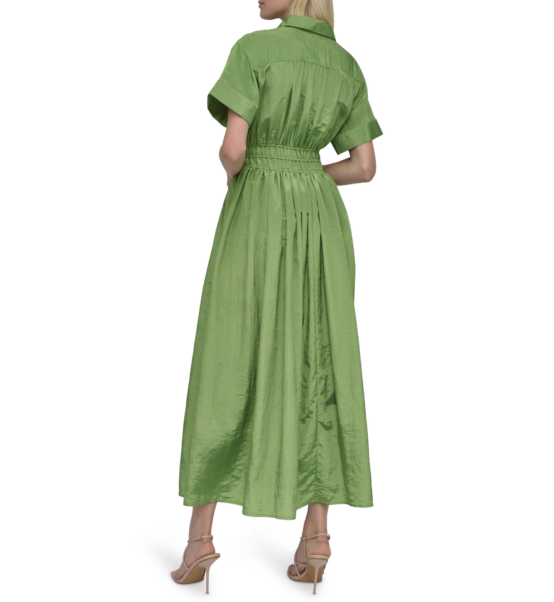 Womens Collared Solid Midi Fit and Flare Dress