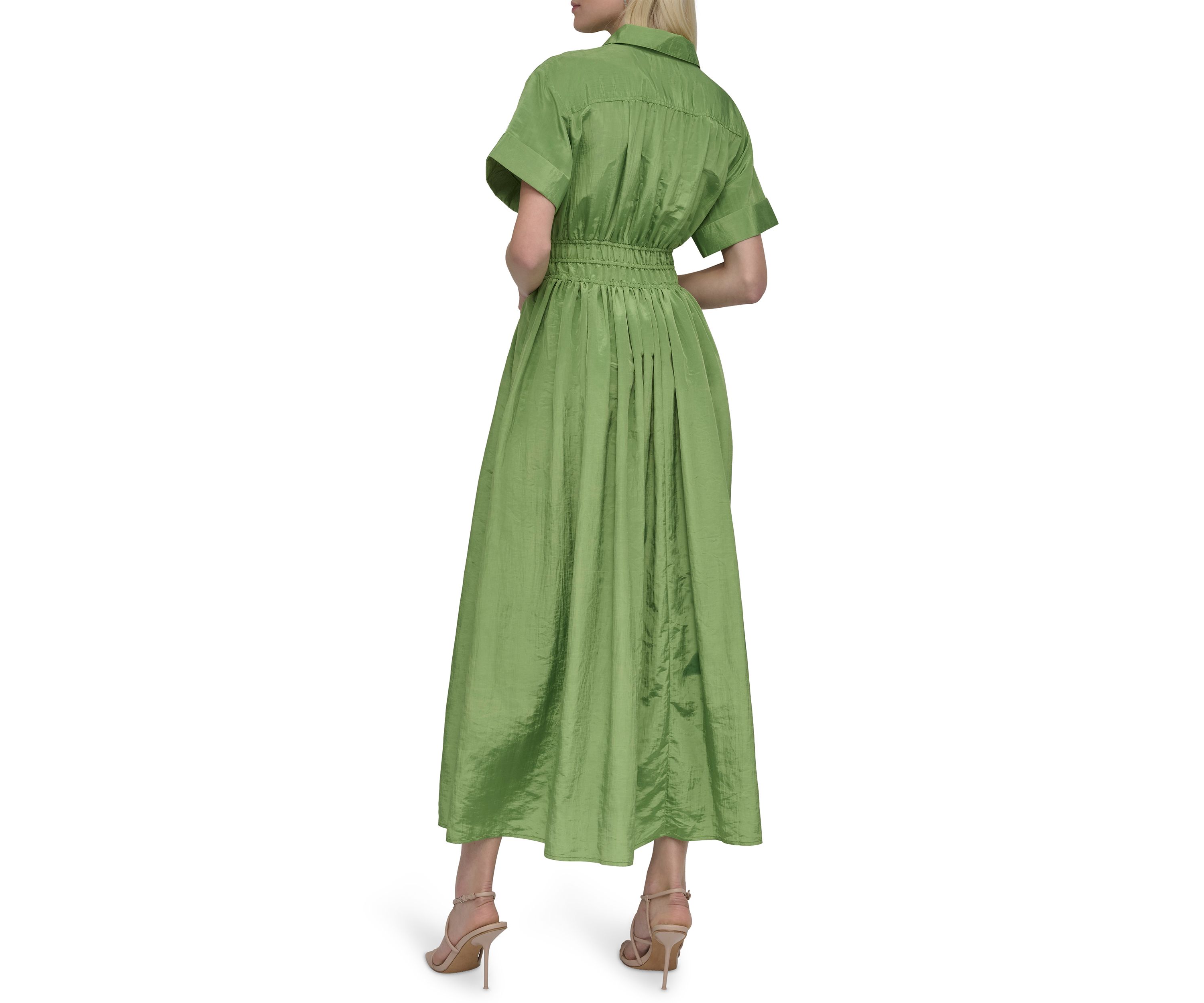 Womens Collared Solid Midi Fit and Flare Dress