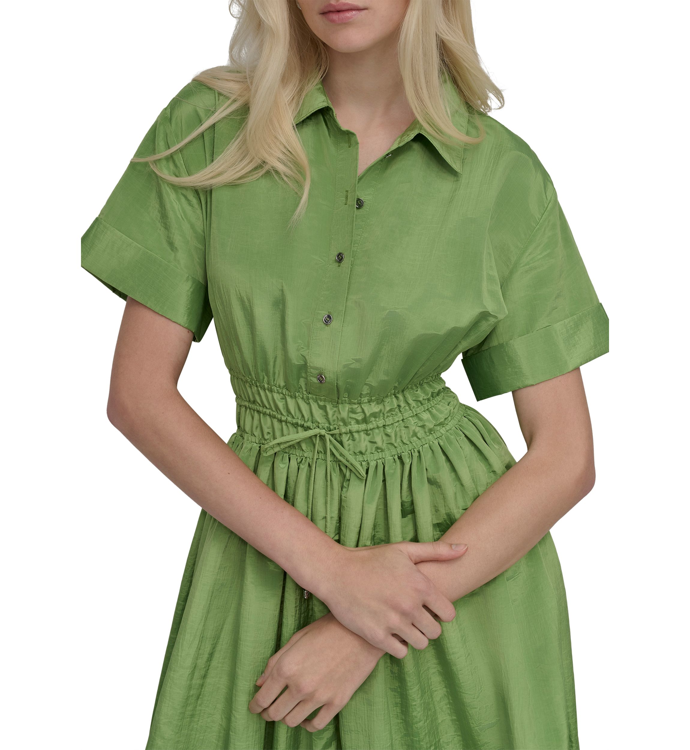 Womens Collared Solid Midi Fit and Flare Dress