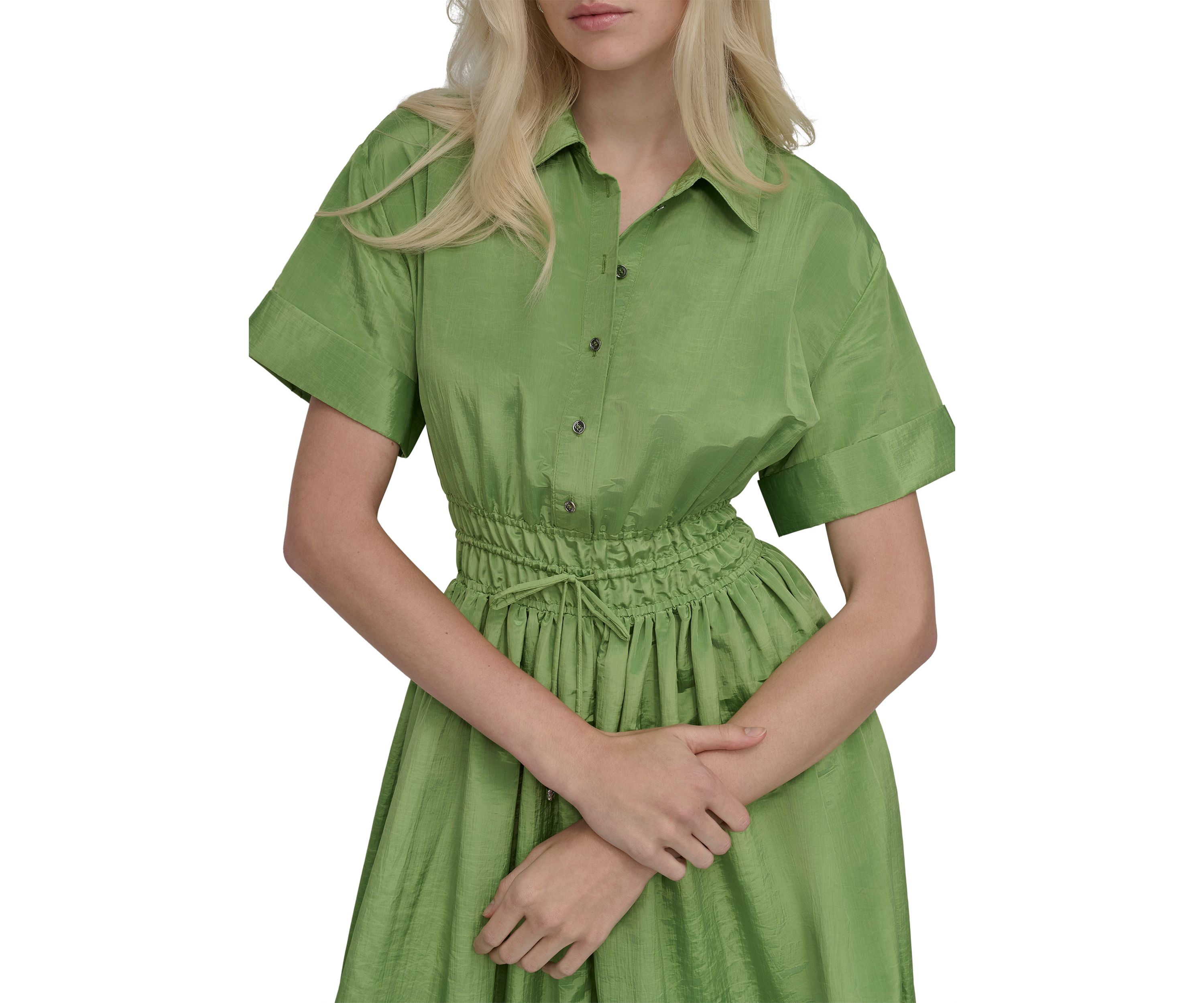 Womens Collared Solid Midi Fit and Flare Dress