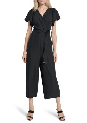 DKNY Women's Short Sleeve Jumpsuit, Black, 4