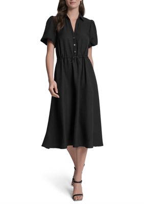 DKNY Women's Short Sleeve Shirtdress, Black, 6