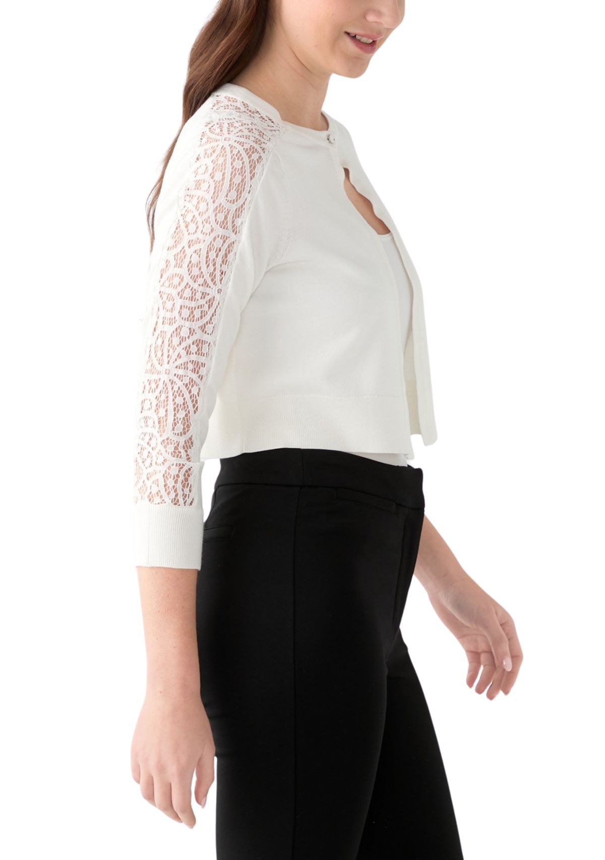 Womens 3/4 Sleeve Lace Solid Topper