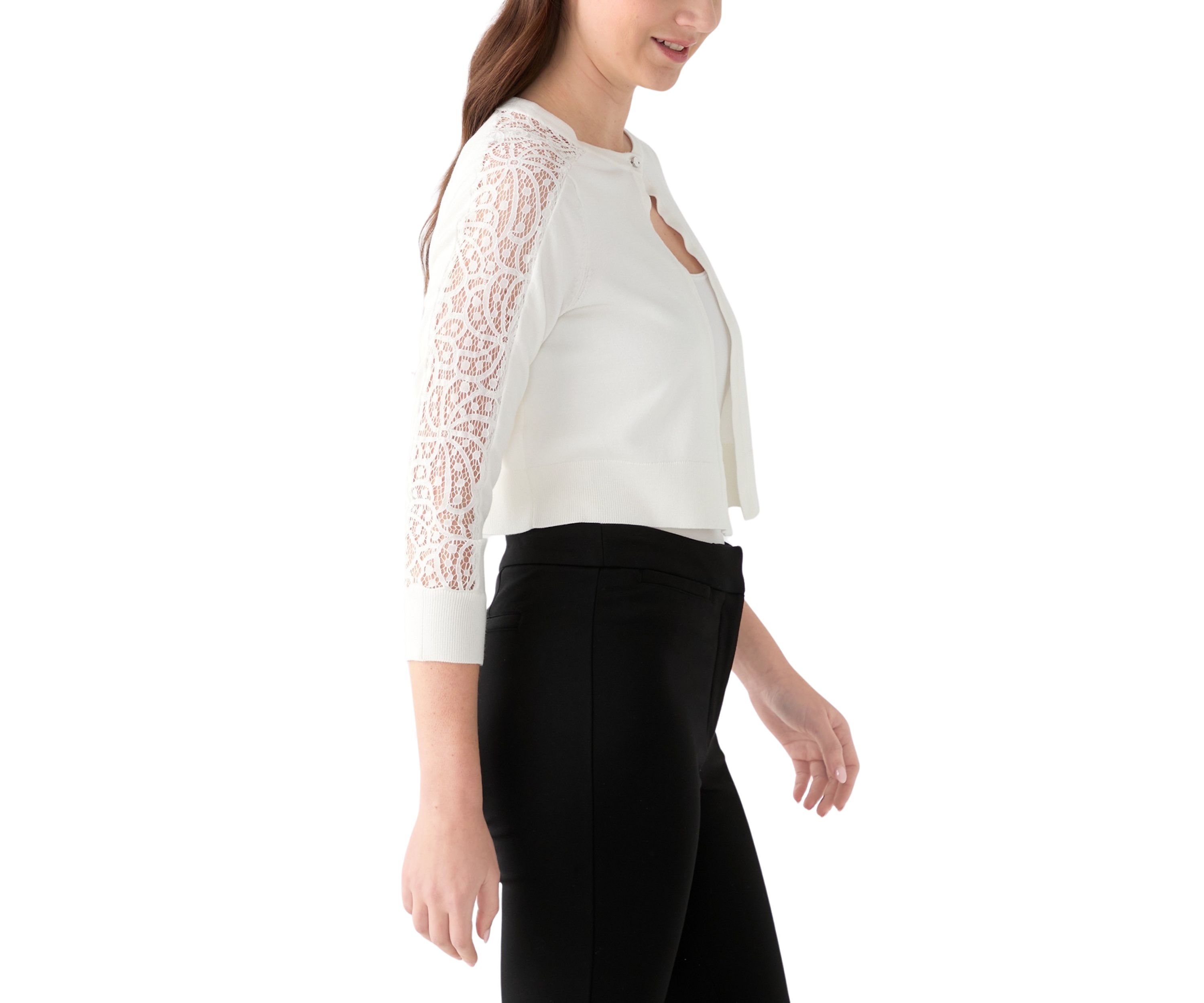Womens 3/4 Sleeve Lace Solid Topper