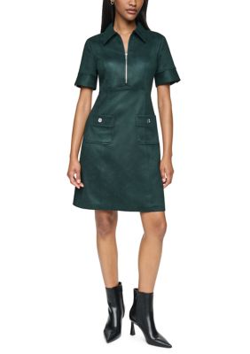 DKNY Women's Short Sleeve Faux Suede Shirtdress, 16