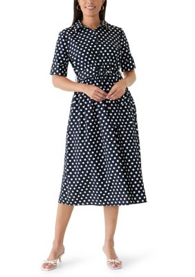 DKNY Women's 3/4 Sleeve Dot Print Midi Dress