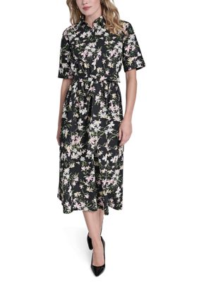 DKNY Women's 3/4 Sleeve Floral Midi Dress, 10