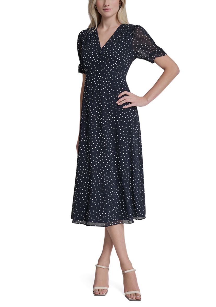 knee length dresses for ladies Elegant Chiffon Midi Dress with 3/4 Sleeves main image 1