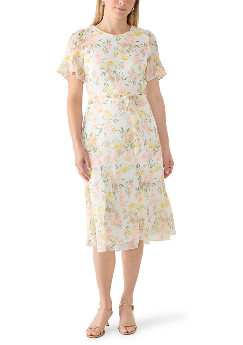 dkny flutter sleeve midi dress DKNY, Floral Iris, 4 at Amazon Women's Clothing store