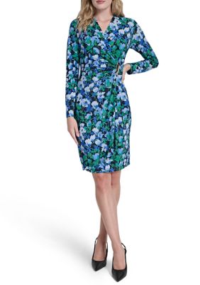 DKNY Women's Long Sleeve Printed Sheath Dress, 10