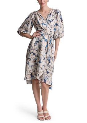 DKNY Women's Short Sleeve Printed Gauze A-Line Dress