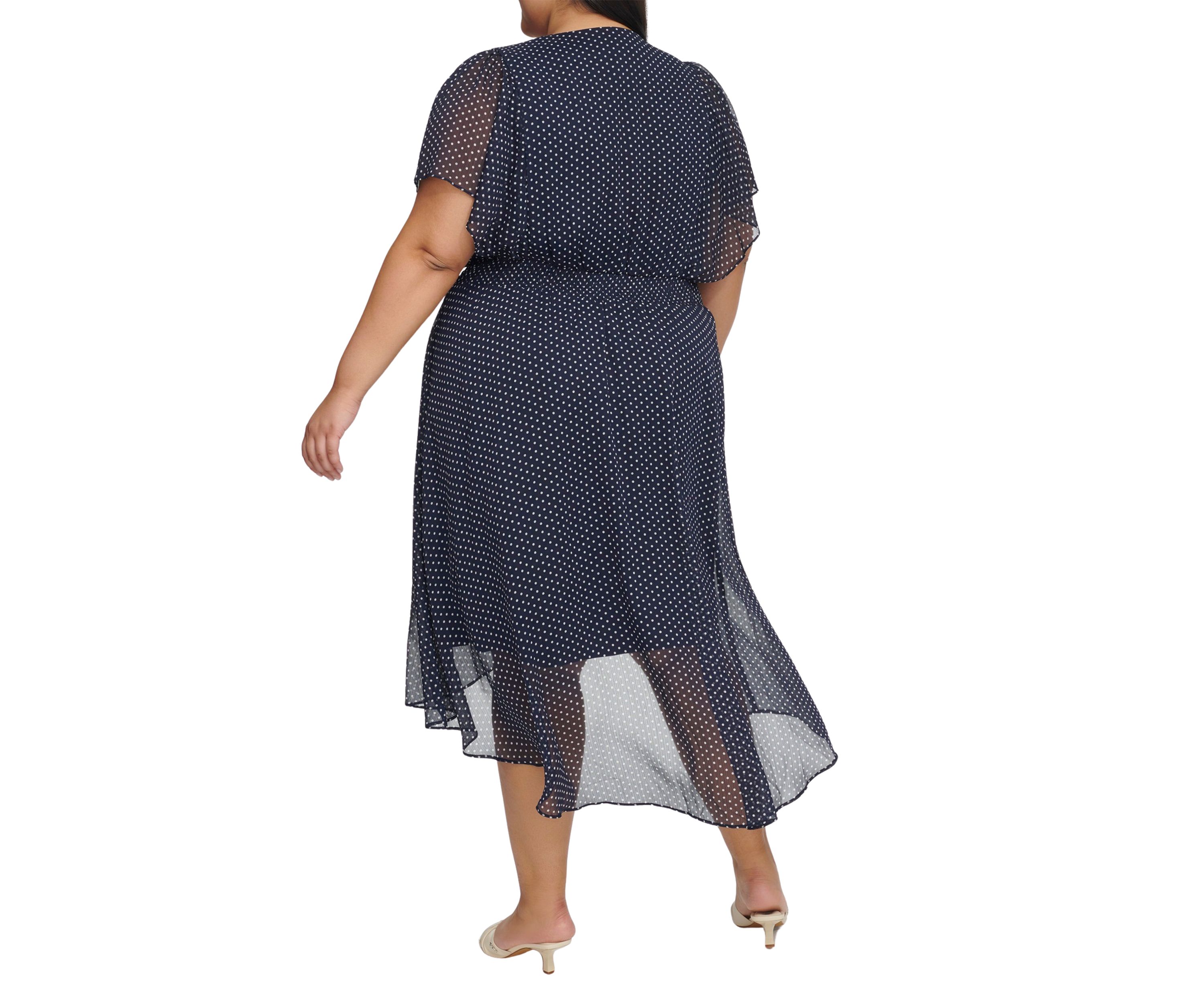 Plus Size Short Sleeve V-Neck Chiffon Midi Dress