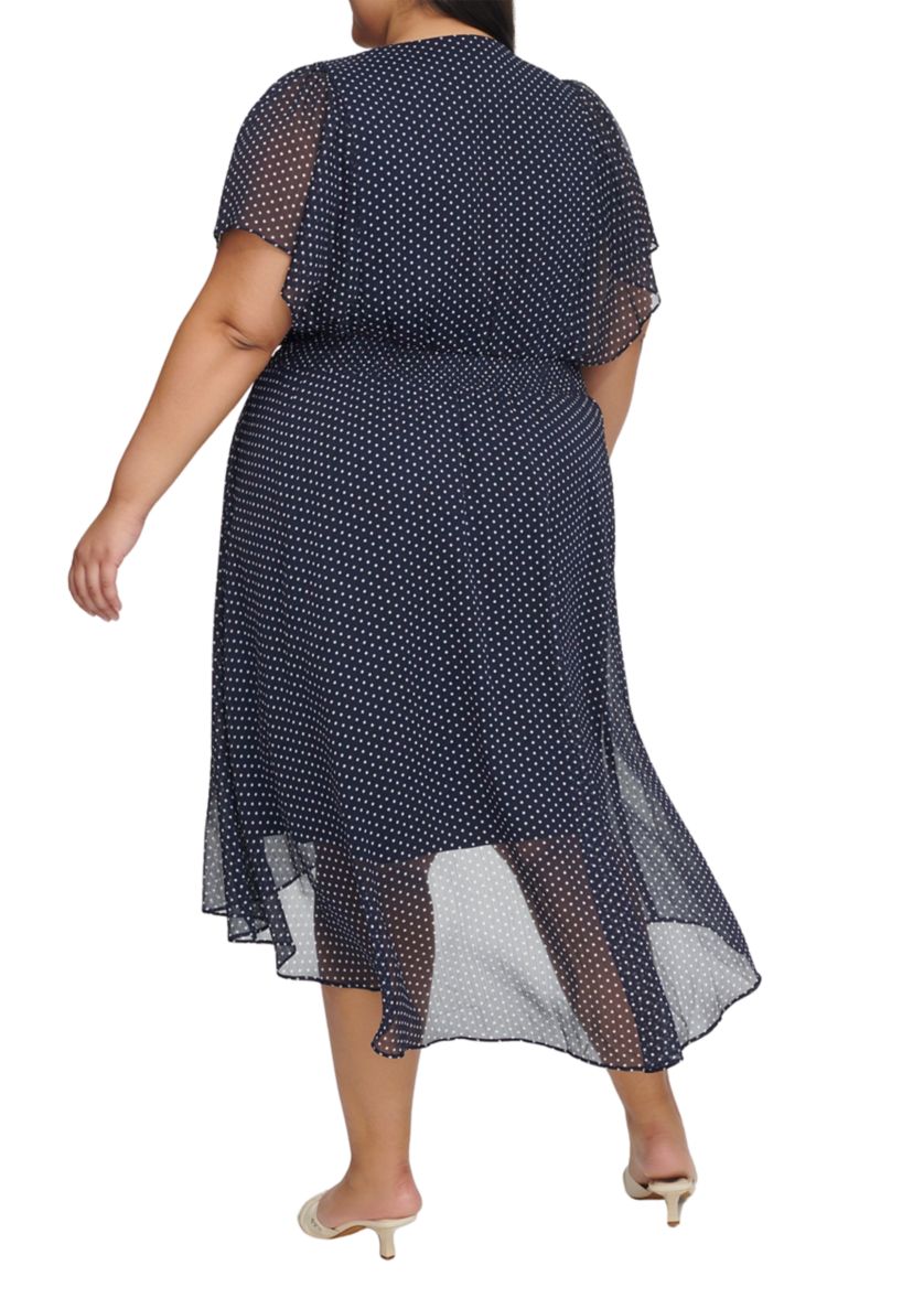 Plus Size Short Sleeve V-Neck Chiffon Midi Dress