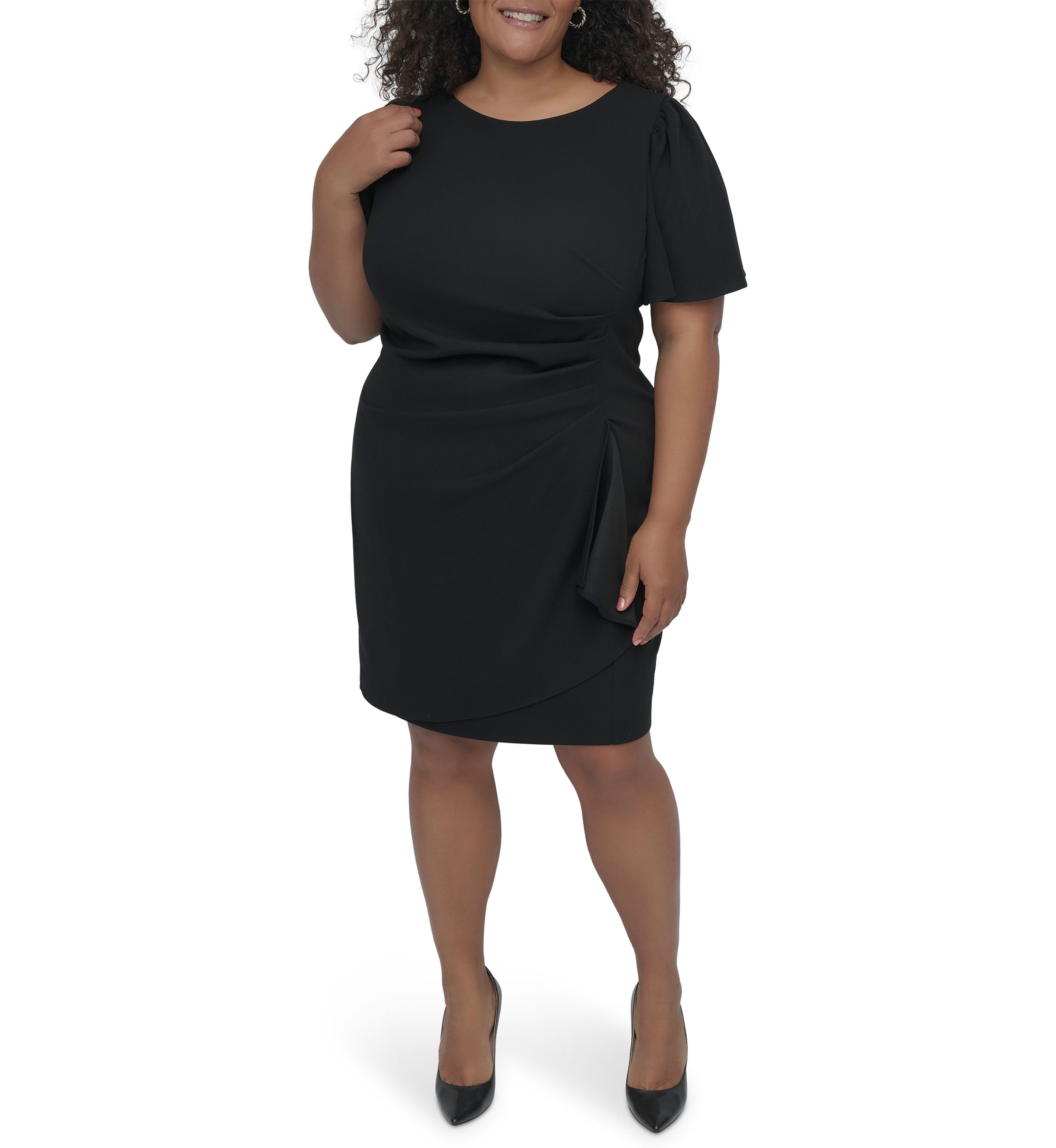 Plus Size Solid Scuba Crepe Fit and Flare Dress