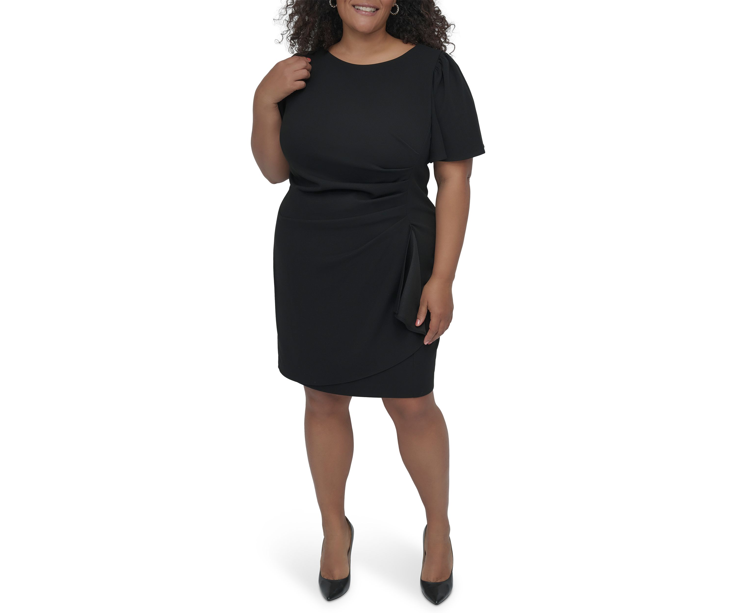 Plus Size Solid Scuba Crepe Fit and Flare Dress
